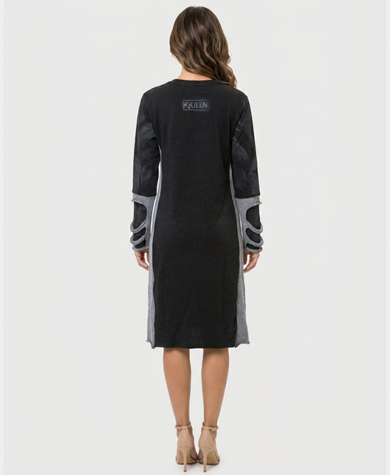 
Shredded Knit Mixed Media Dress in GREY/BLACK view 2