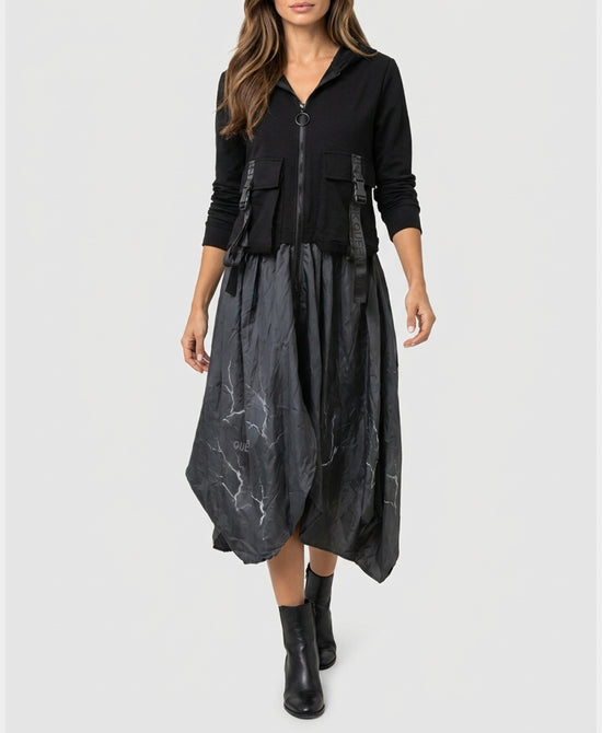 
Mixed Media Parachute Long Cardigan in BLACK view 1