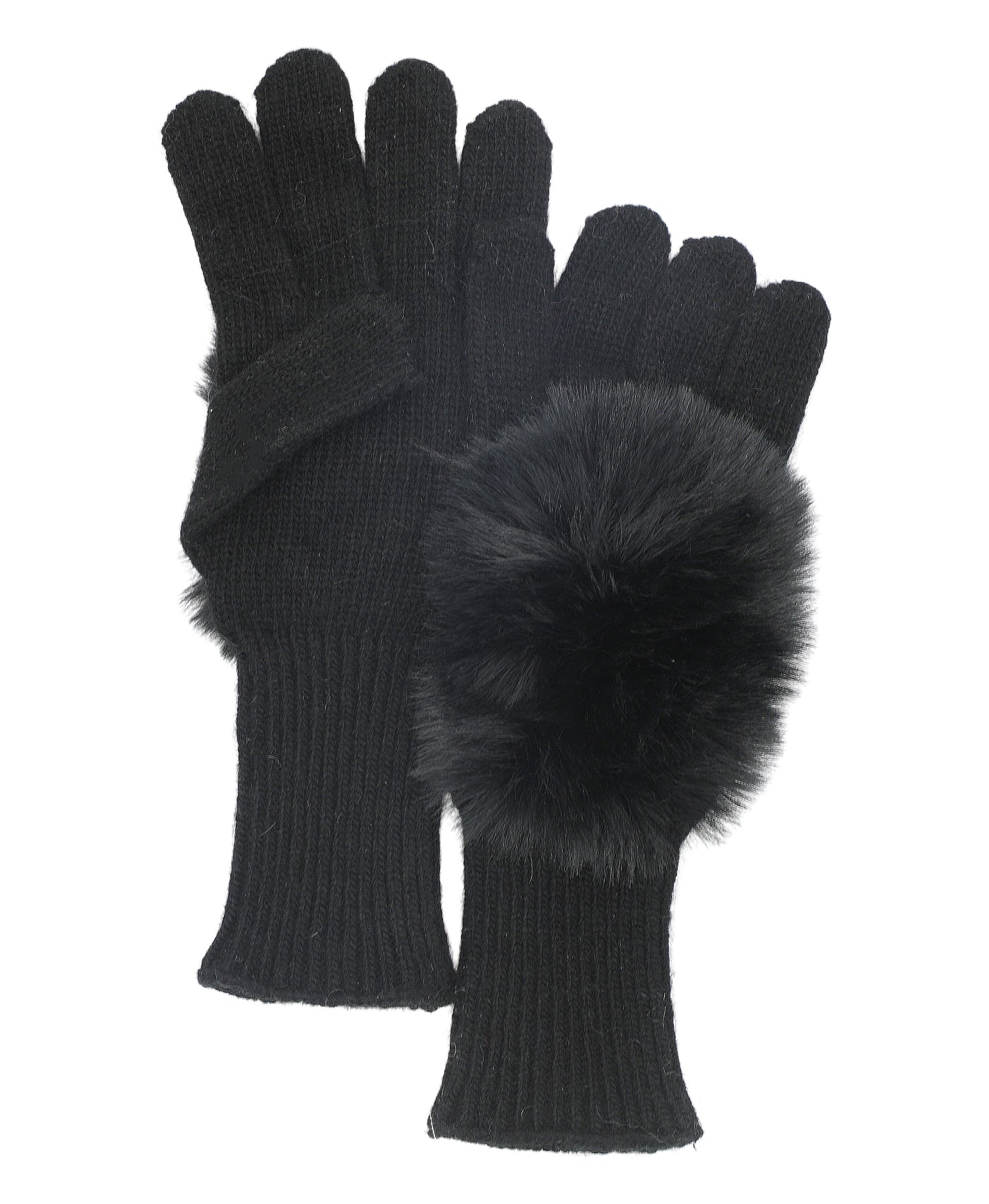 Knit Gloves w/ Faux Fur Pom view 1