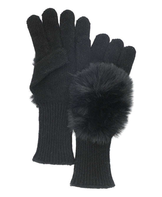 Knit Gloves w/ Faux Fur Pom view 