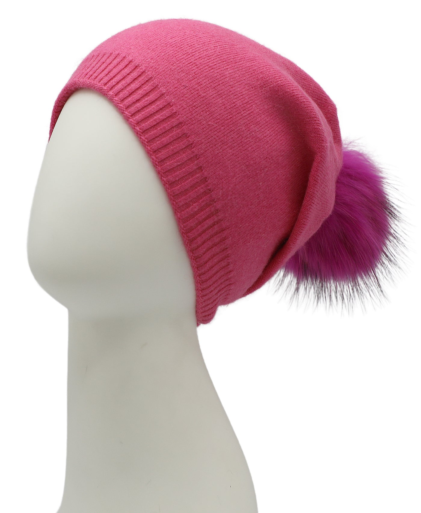 Knit Slouch Hat w/ Fur Pom view 1