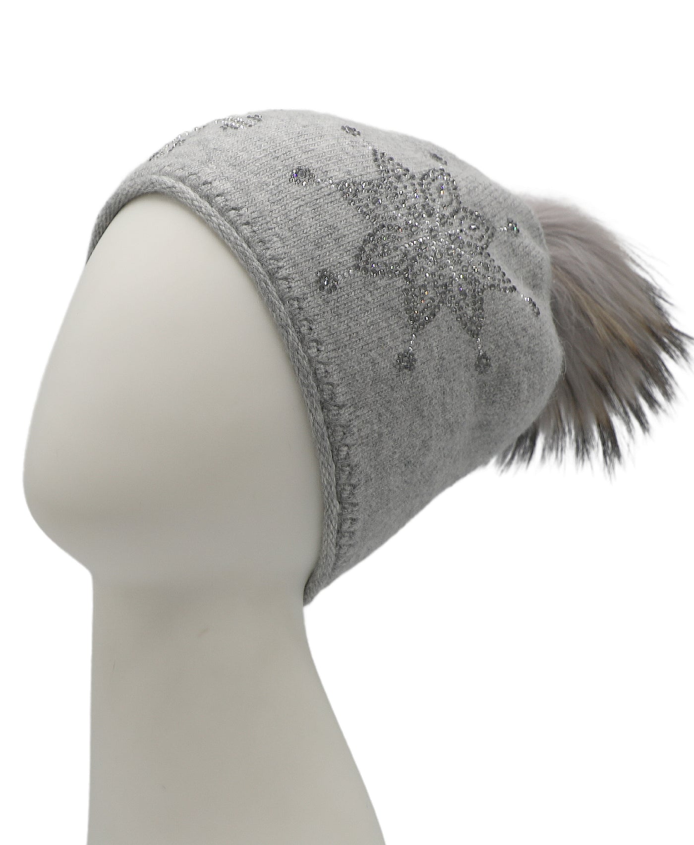 Crystal Snowflake Knit Hat w/ Fur Pom view 1