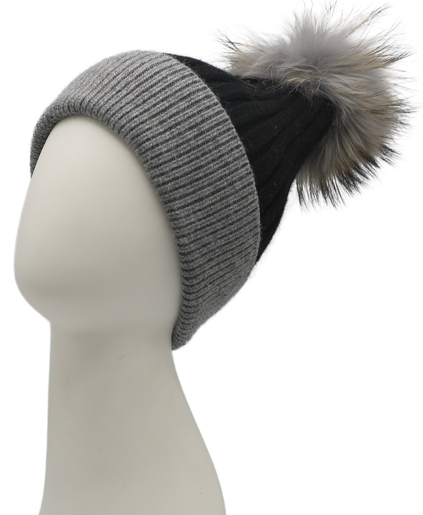 Knit Ribbed Hat w/ Fur Pom view 1