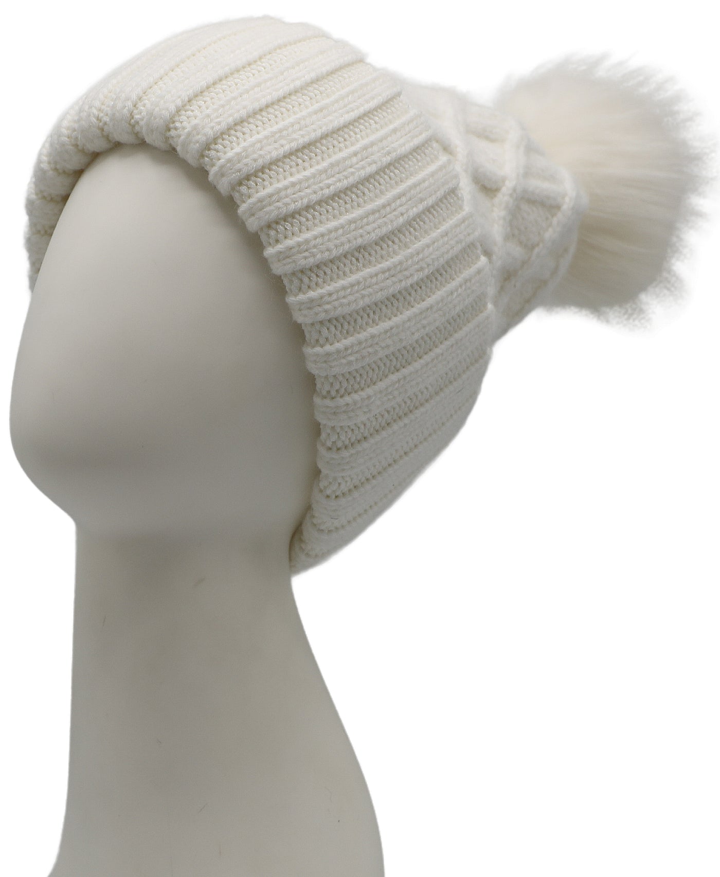 Knit Weave Hat w/ Fur Pom view 1