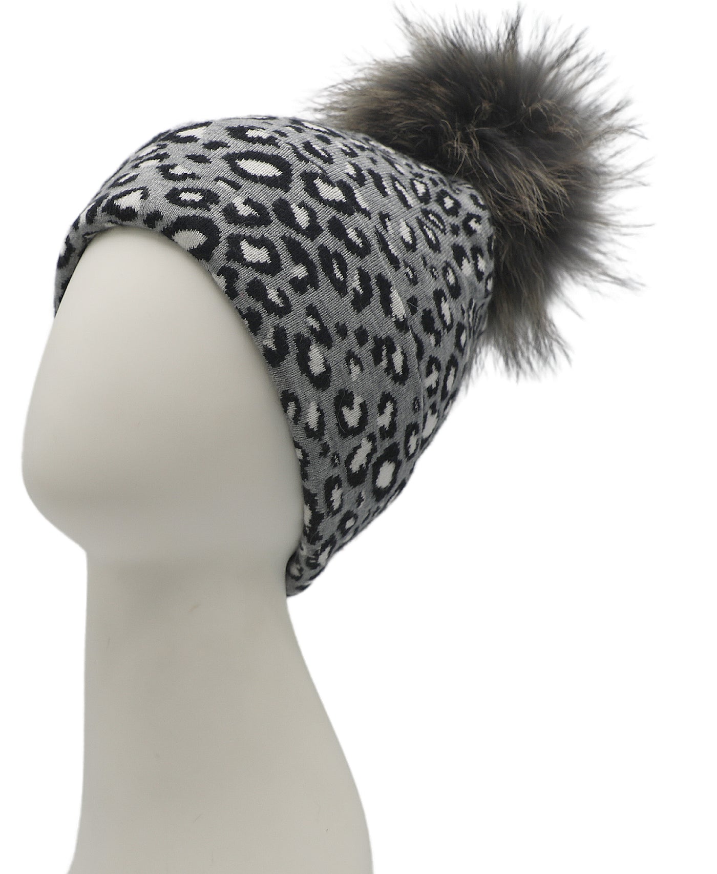 Knit Leopard Hat w/ Fur Pom view 1