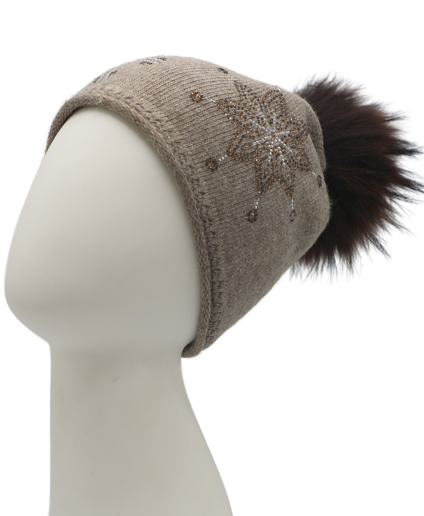 Crystal Snowflake Knit Hat w/ Fur Pom view 1