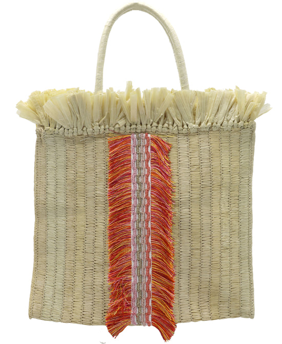 Straw Tote w/ Frey Detailing view 