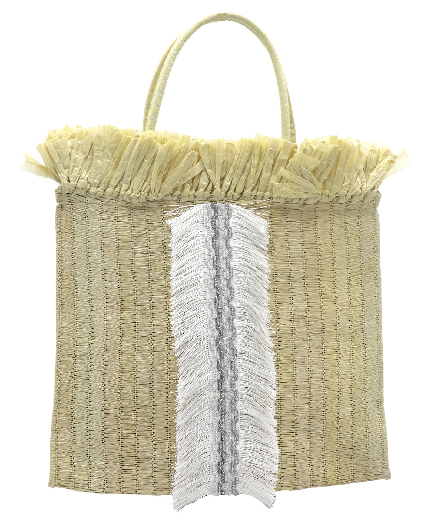 Straw Tote w/ Frey Detailing view 1