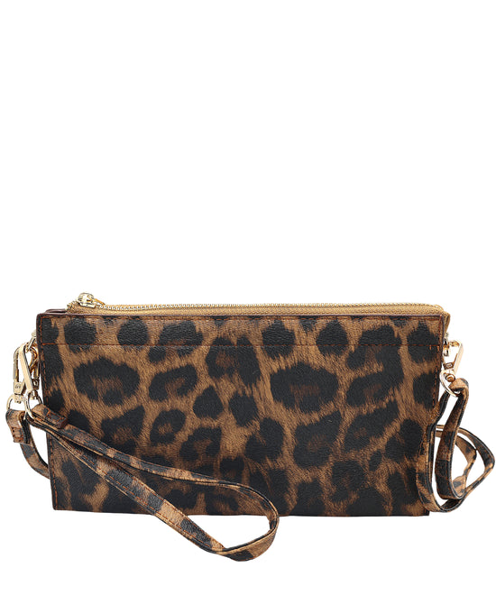 Faux Leather Animal Print Wristlet/Crossbody Bag view 