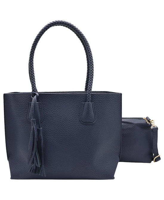 2in1 Faux Leather Tote Bag w/ Tassel view 