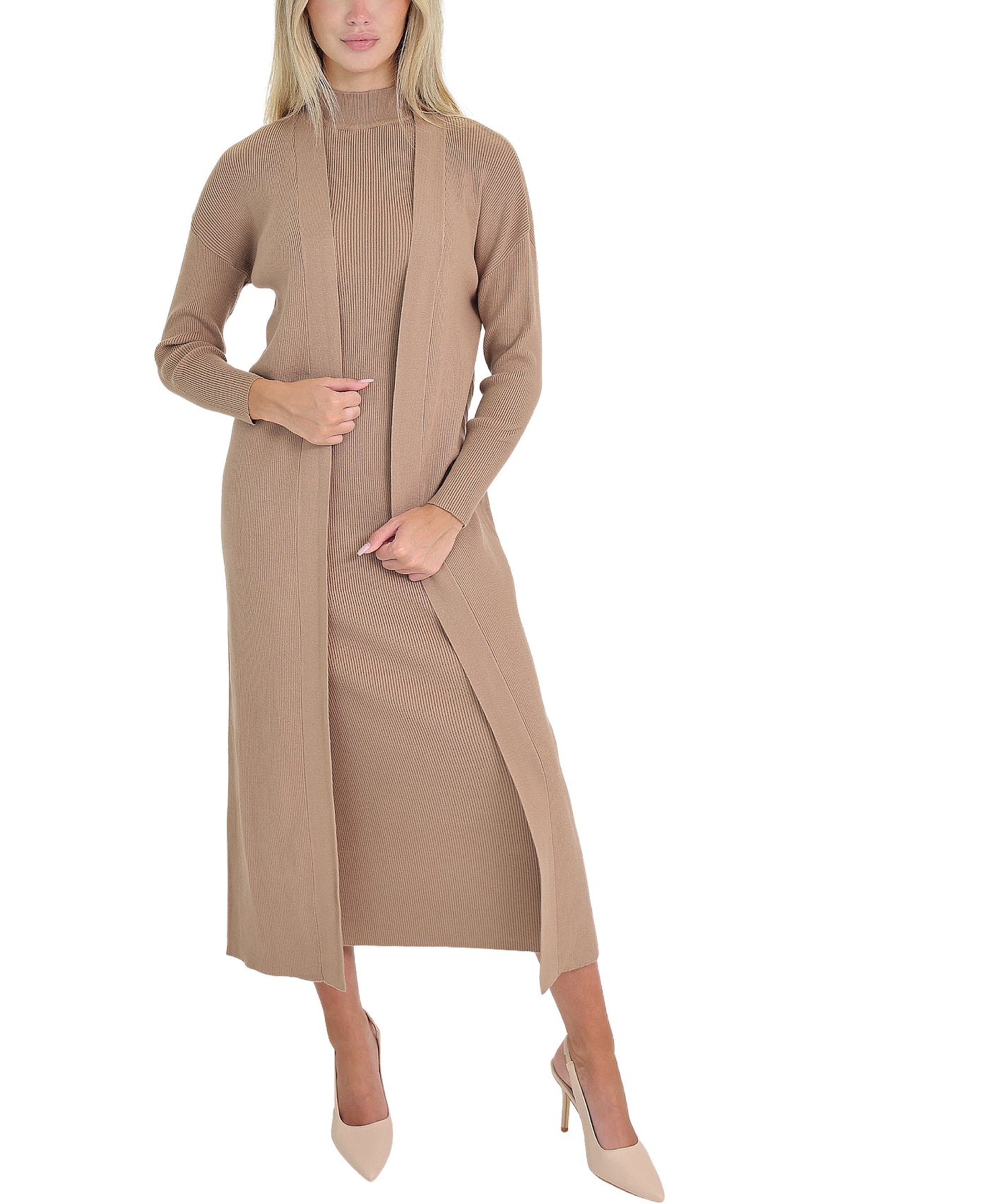 Knit Ribbed Long Cardigan view 1