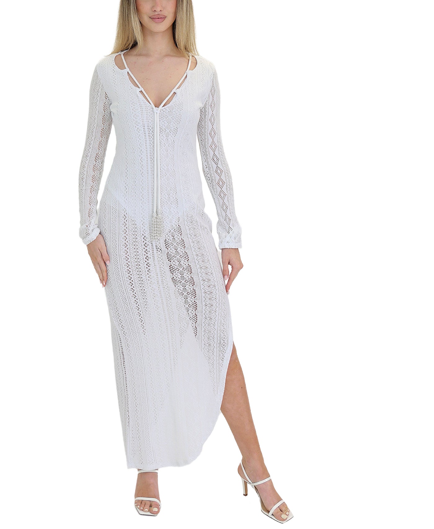 Pointelle Knit Dress w/ Attached Bodysuit view 1