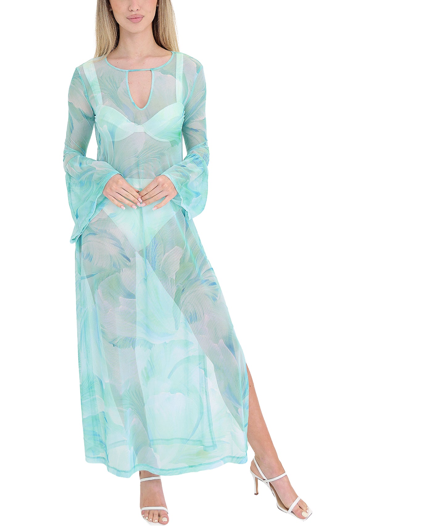 Printed Mesh Maxi Swim Cover-Up view 1