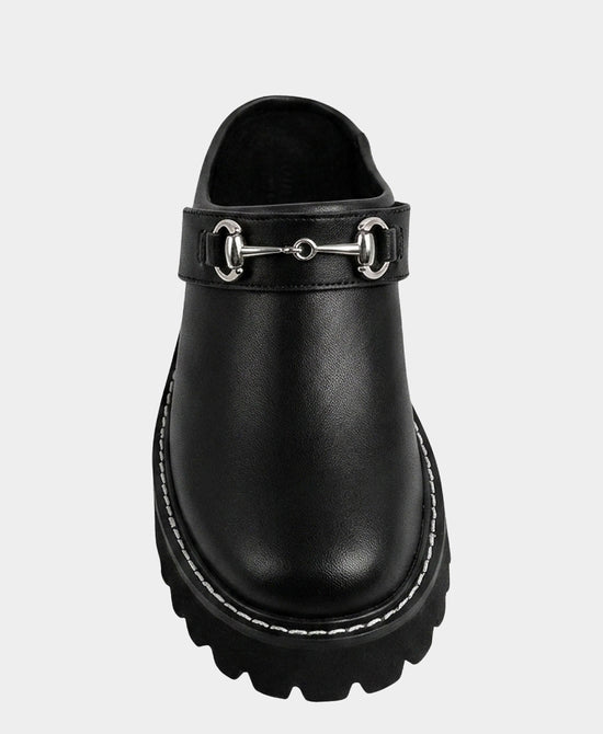
Leather Platform Clog w/ Silver Chain in BLACK view 2