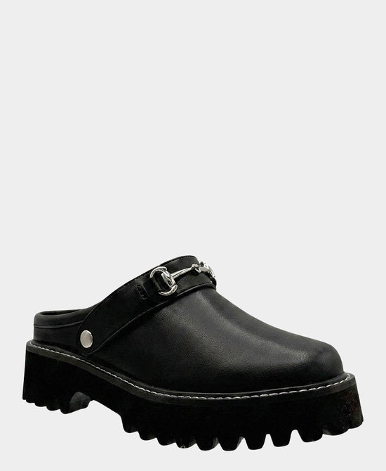 
Leather Platform Clog w/ Silver Chain in BLACK view 1