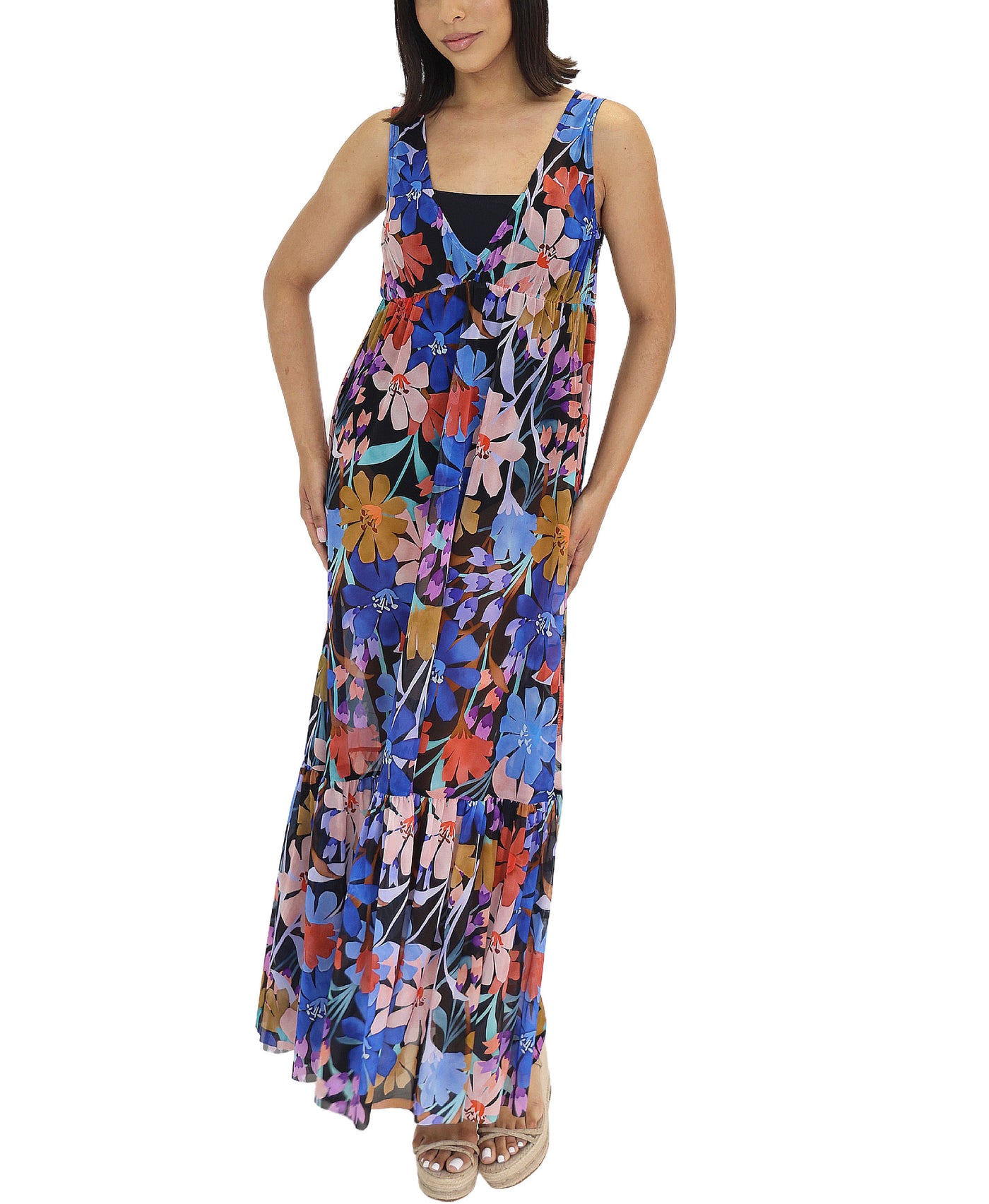 Printed Maxi Mesh Swim Cover Up view 1