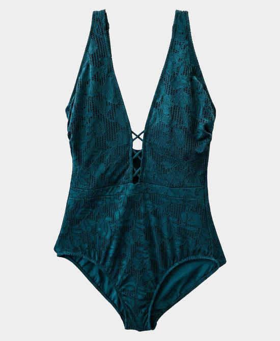 
Textured Floral One-Piece Swimsuit in TEAL view 2