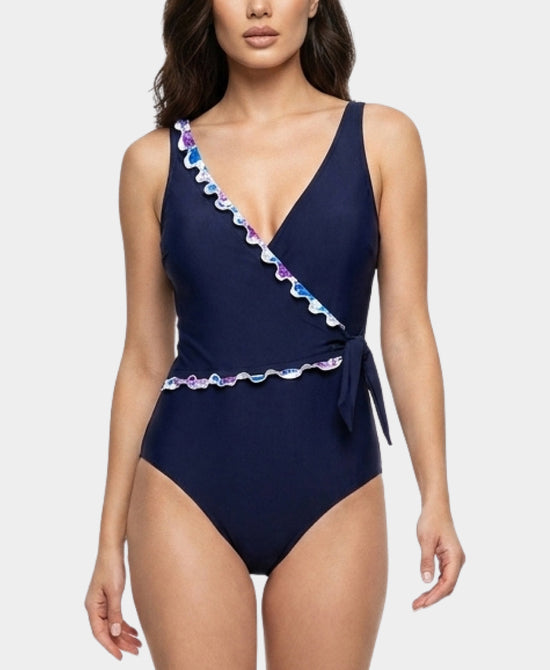 
Ruffle Trim One-Piece Swimsuit in NAVY view 1