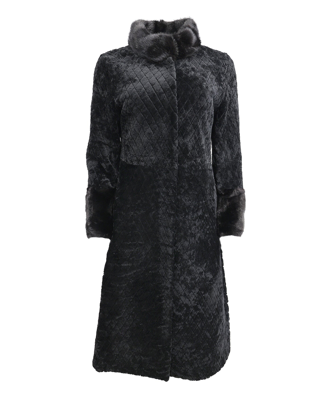 Diamond Textured Shearling Coat w/ Fur Trim image 1