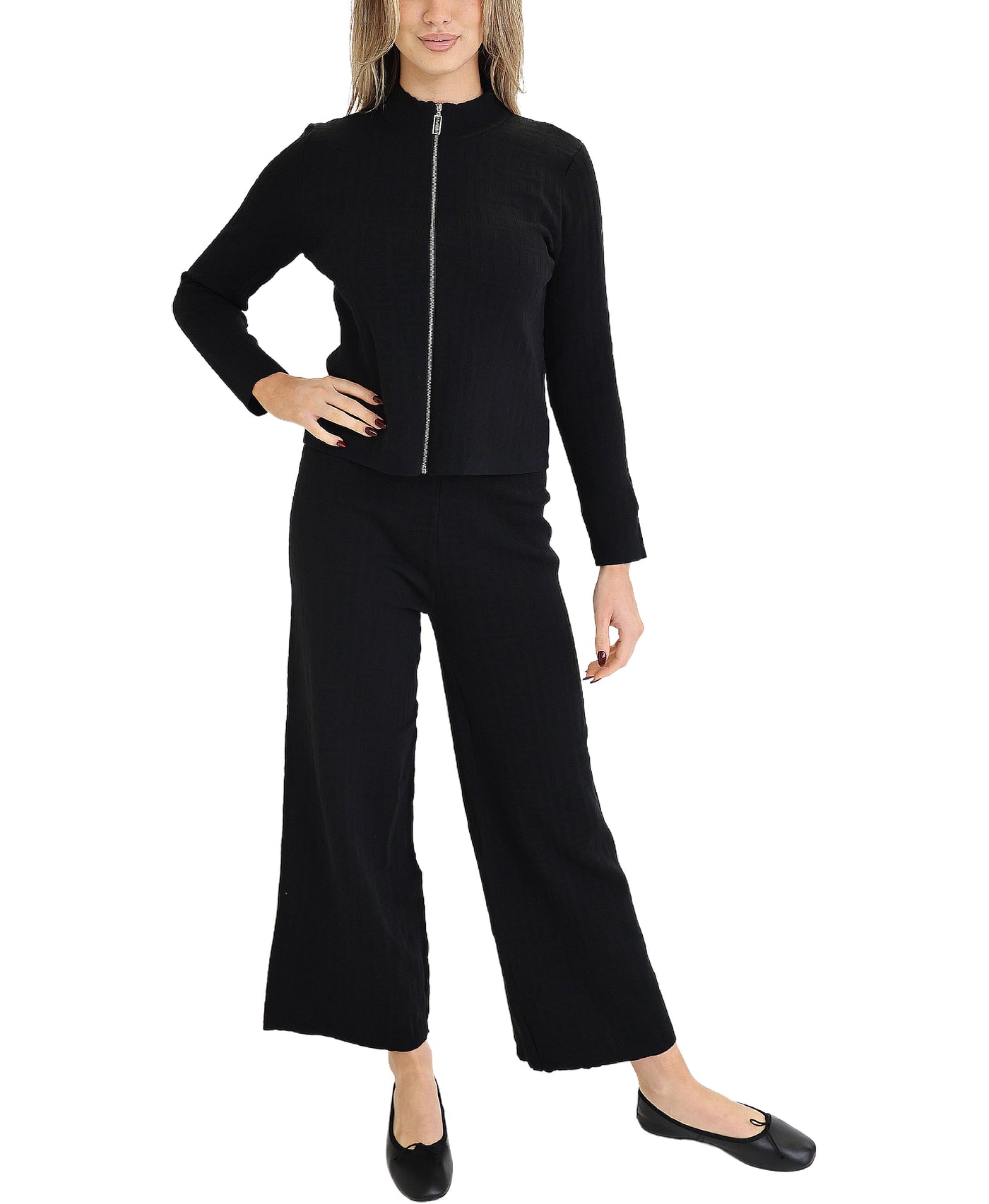 Knit Zip Front Top & Pant Set- 2 Pc Set view 1