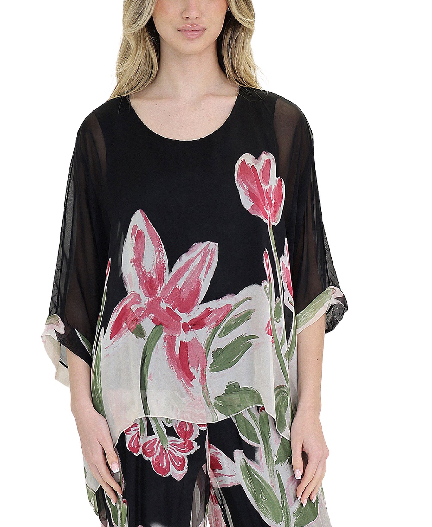 Floral Print Silk Top view 1