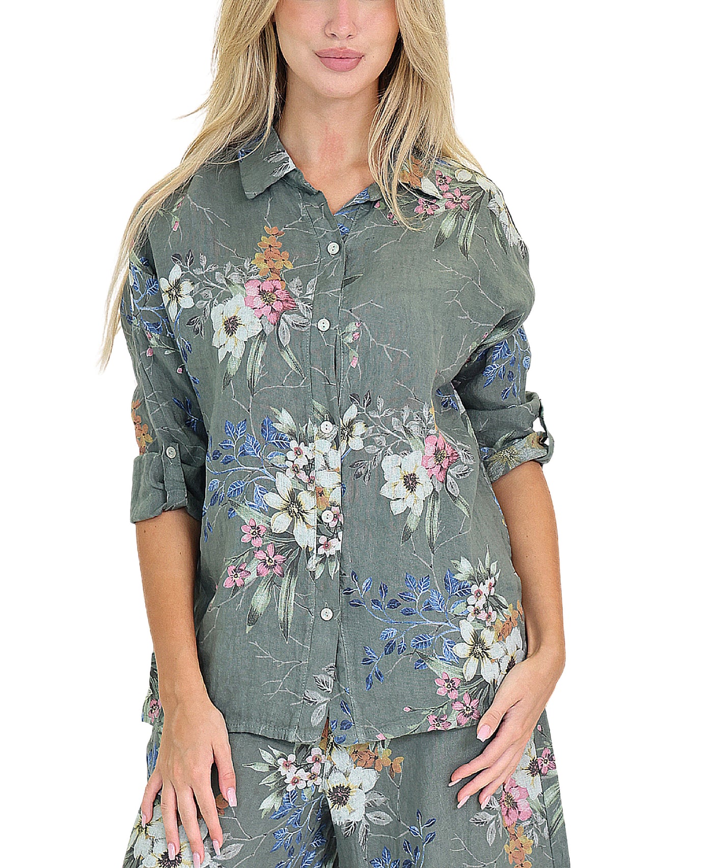 Linen Floral Print Top view 1