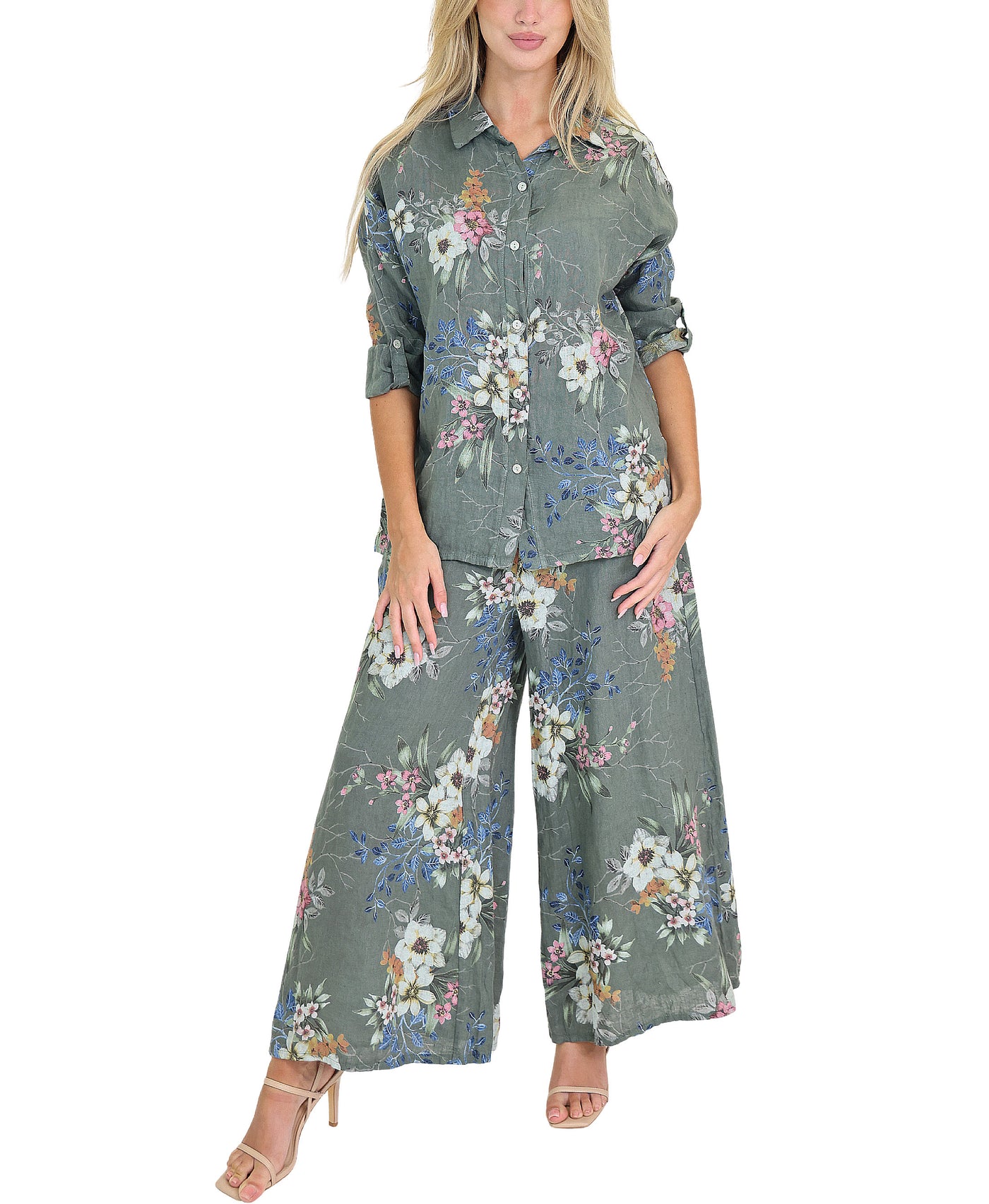 Linen Floral Print Top view 2