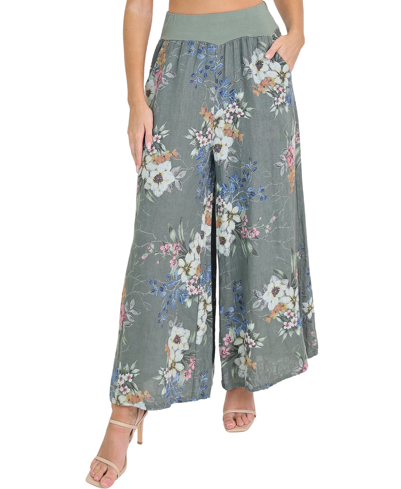 Linen Floral Print Pants