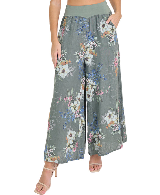 Linen Floral Print Pants view 