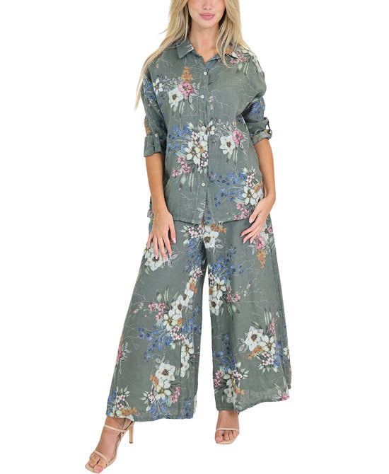 Linen Floral Print Pants view 