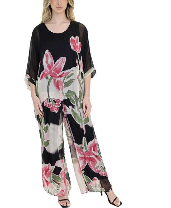 Silk Floral Print Pants view 
