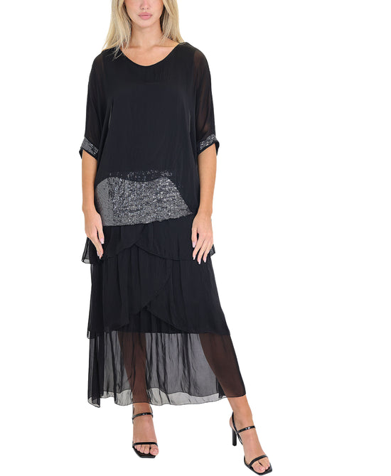 Silk Tiered Dress w/ Sequin Detail view 