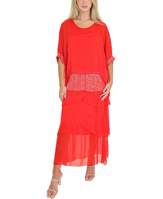 Silk Tiered Dress w/ Sequin Detail view 