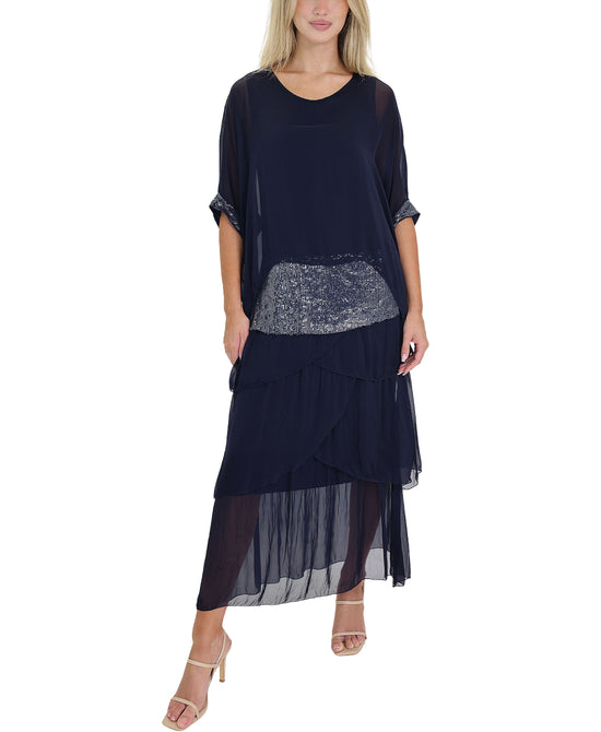 Silk Tiered Dress w/ Sequin Detail view 