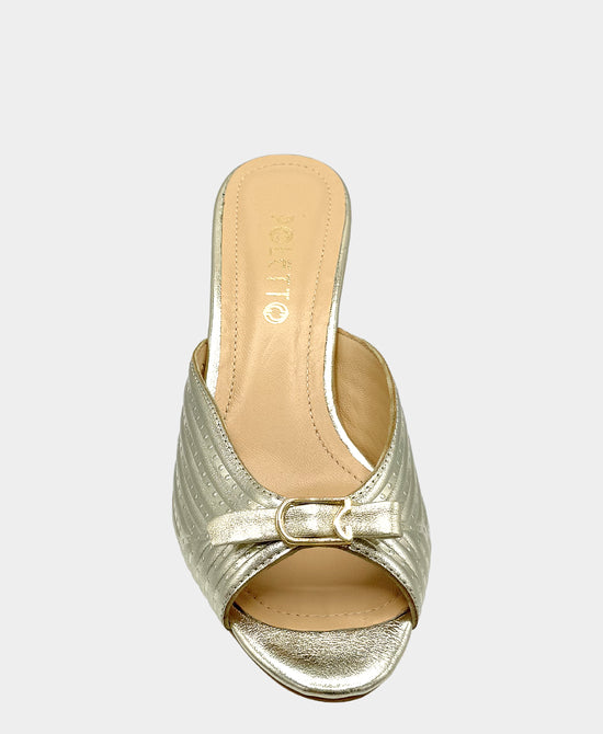 
Leather Textured Heeled Sandal in METALLIC GOLD view 2