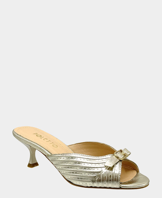 
Leather Textured Heeled Sandal in METALLIC GOLD view 1