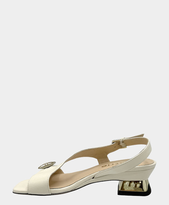 
Leather Heeled Sandal w/ Crystal Detail in IVORY view 2