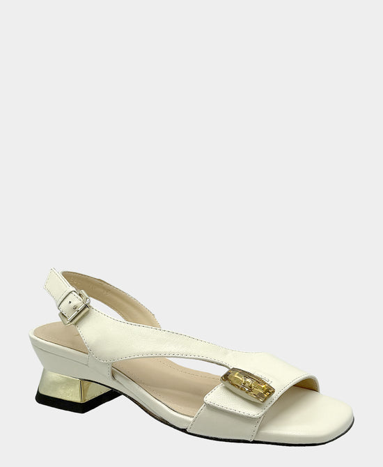 
Leather Heeled Sandal w/ Crystal Detail in IVORY view 1