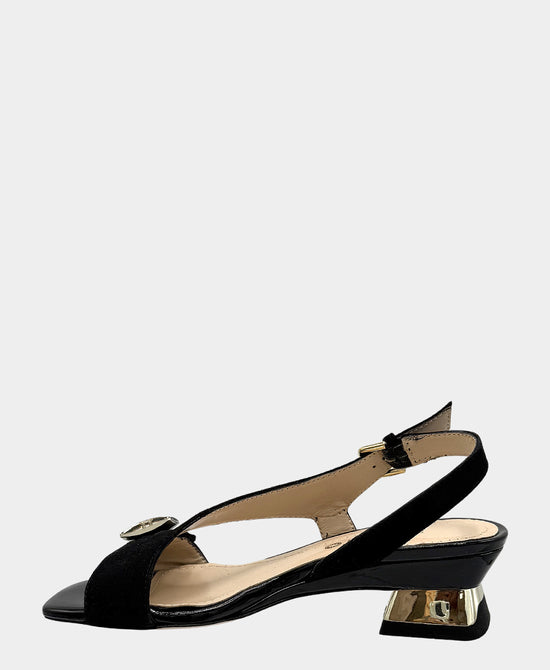 
Suede Heeled Sandal w/ Crystal Detail in BLACK view 2