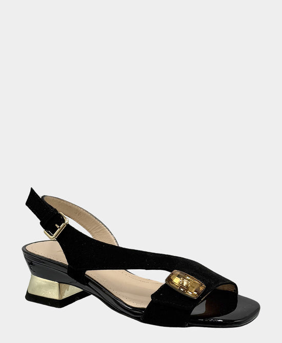 
Suede Heeled Sandal w/ Crystal Detail in BLACK view 1