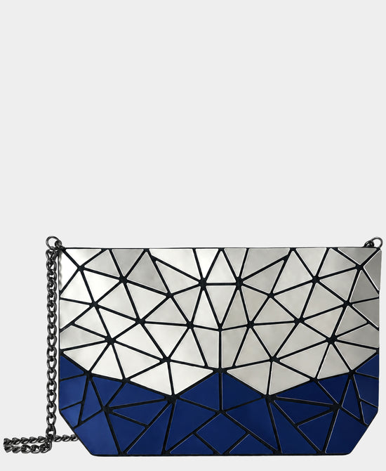 
Geometric Clutch/Crossbody Bag in MATTE SILVER/MATTE BLUE view 1
