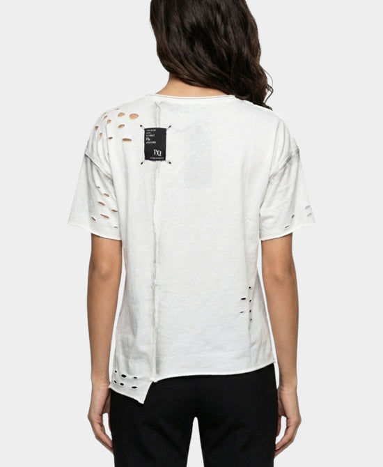 
Asymmetrical Tee w/ Paint Splatter Detail in WHITE/BLACK view 2