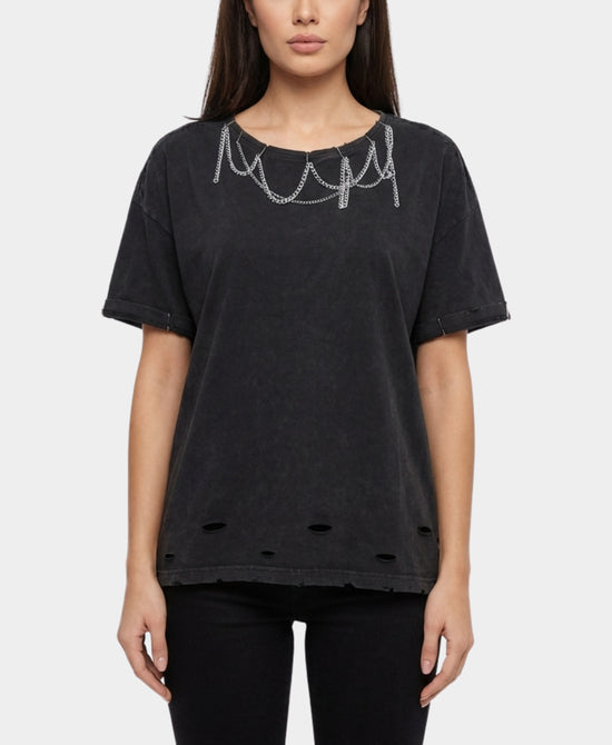 
Distressed Tee w/ Chain Detail in BLACK view 1
