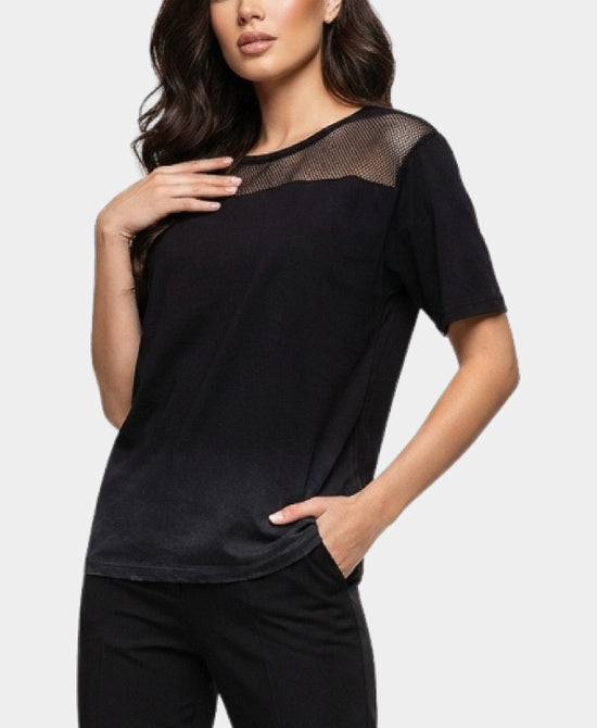 
Mesh Trim Tee in BLACK view 1