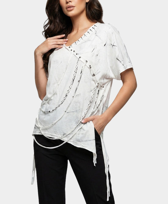 
Tee w/ Paint Splatter Detail & Studs in WHITE view 1