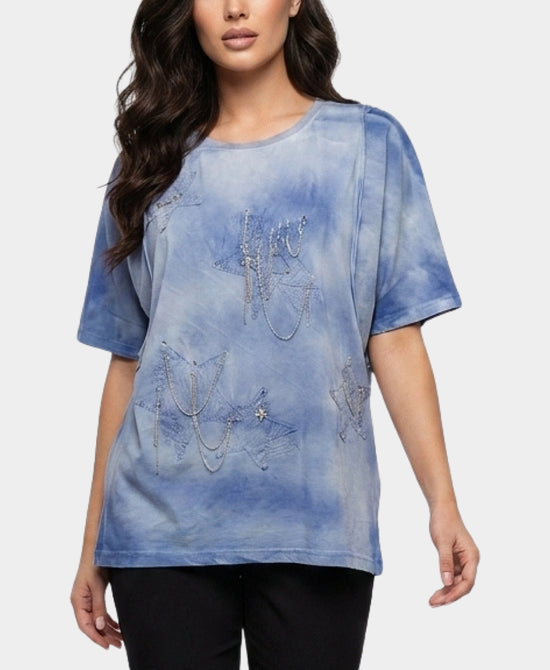 
Tee w/ Stars & Chain Detail in BLUE view 1