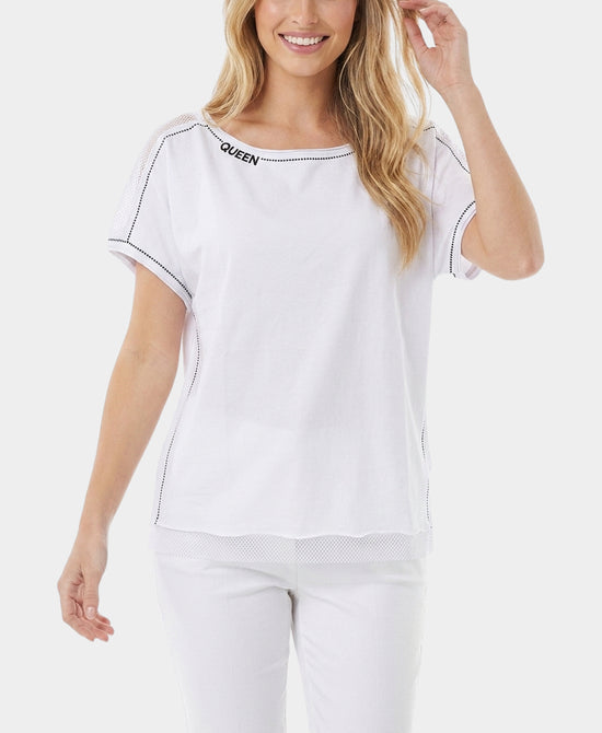 
Tee w/ Mesh Trim in WHITE/BLACK view 1