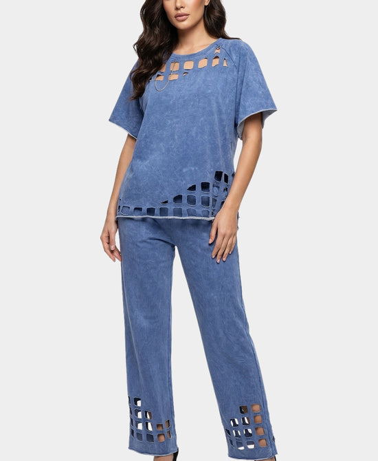 
Top w/ Cut-Out Detail & Pants - 2 Pc Set in BLUE view 1