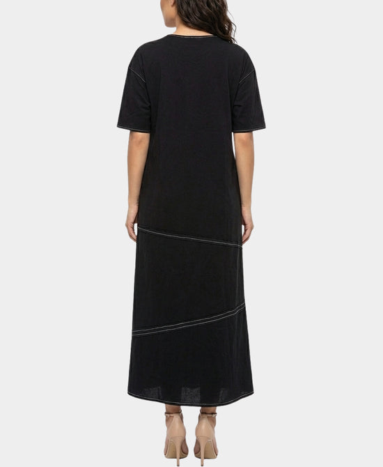 
Midi Dress w/ Chain & Stitch Detail in BLACK view 2