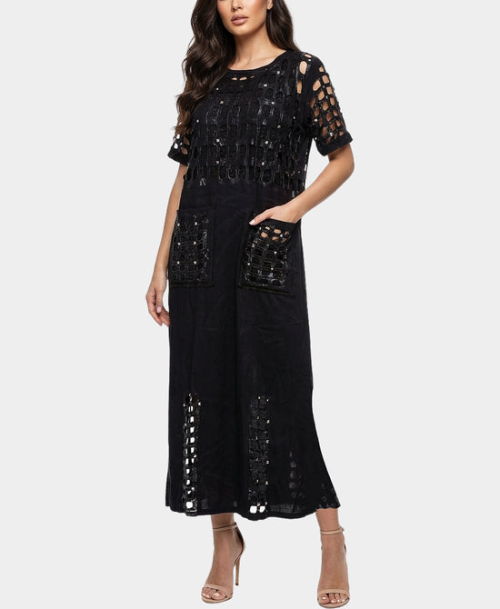 
Midi Dress w/ Holes & Studs in BLACK view 1